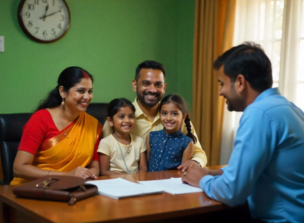 Indian family meeting with a financial advisor at home